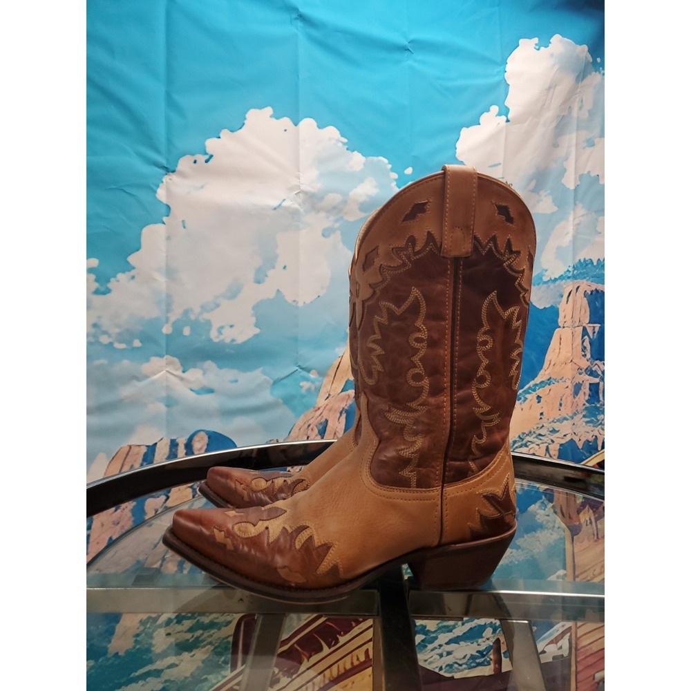 Laredo Mens Nash Antique Tan Brown 6765 9.5 D Inlay Cowboy Western Boot snip toe